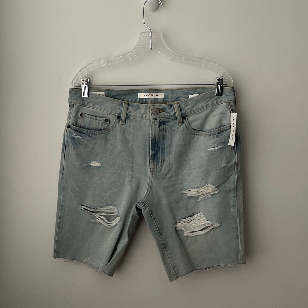 Pacsun Mens Light Indigo Skinny Distressed Denim Shorts